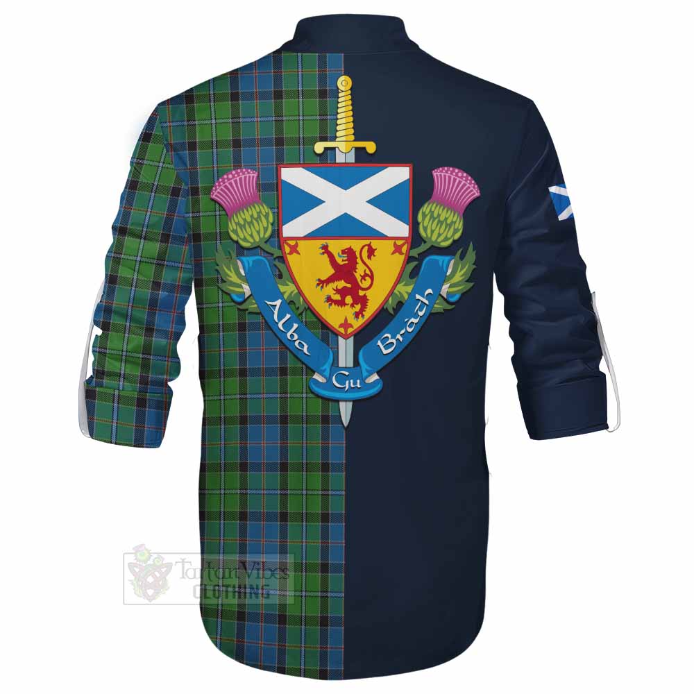 Stirling Tartan Ghillie Kilt Shirt Alba with Scottish Lion Royal Arm Half Style - Tartan Vibes Clothing