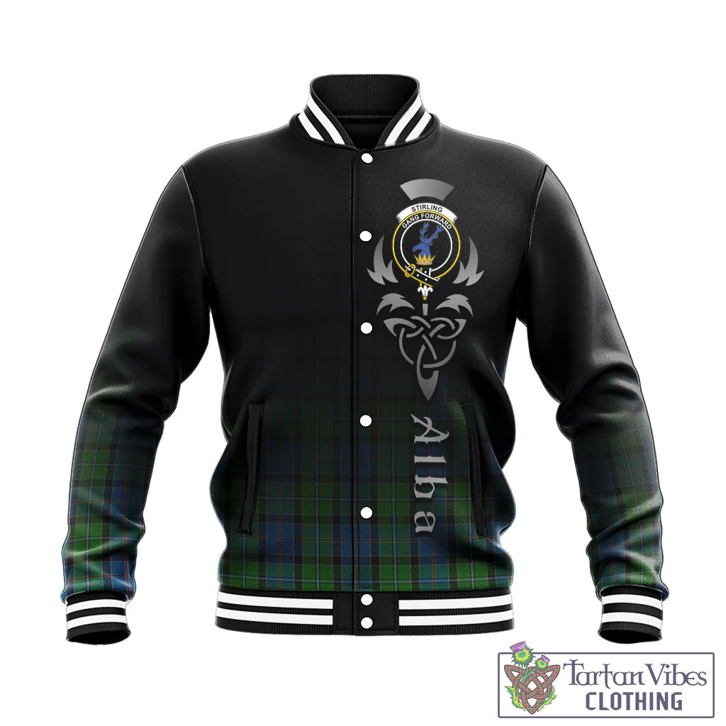 Tartan Vibes Clothing Stirling Tartan Baseball Jacket Featuring Alba Gu Brath Family Crest Celtic Inspired