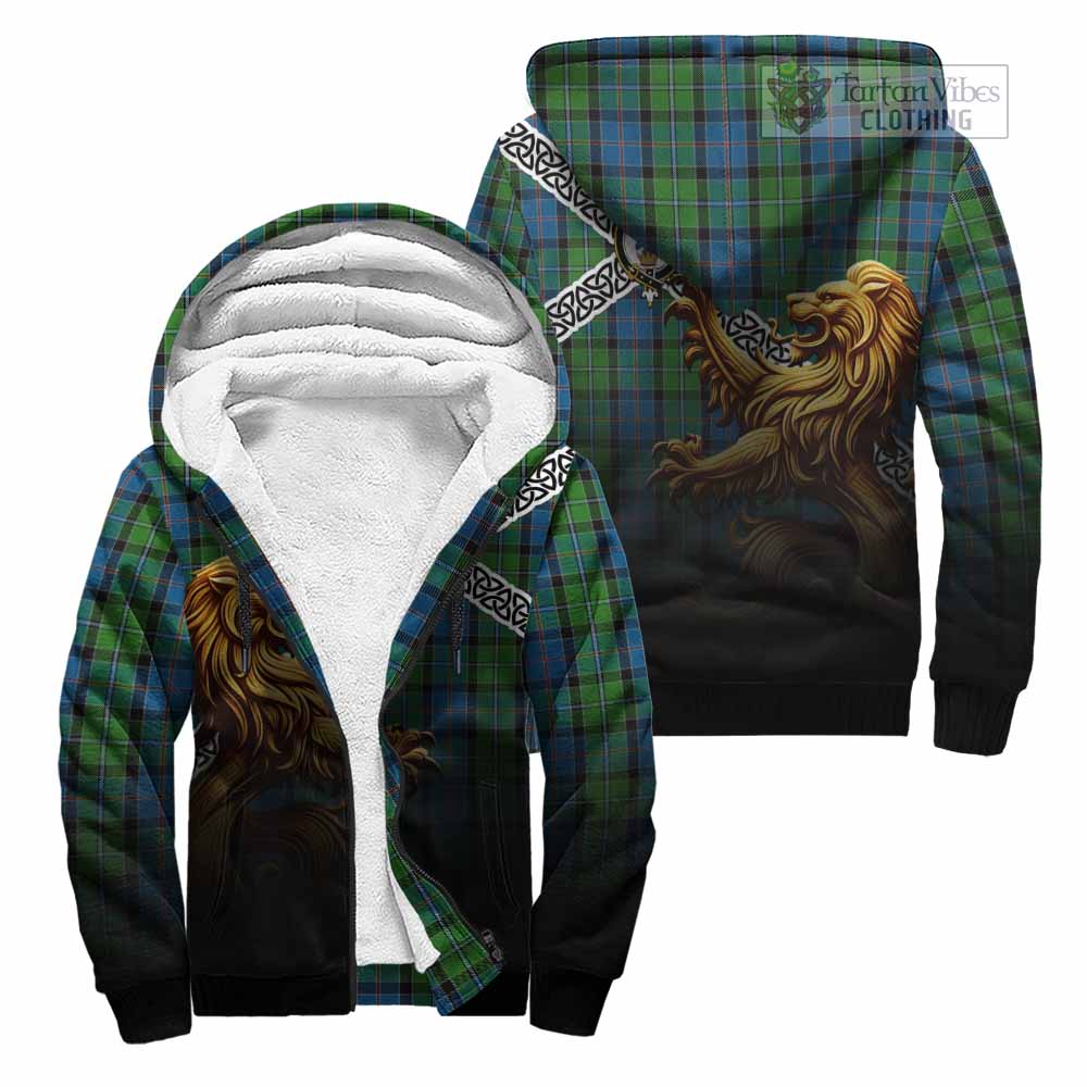 Stirling Crest Tartan Sherpa Hoodie with Golden Lion Emblem Celtic Style Unisex - Tartan Vibes Clothing