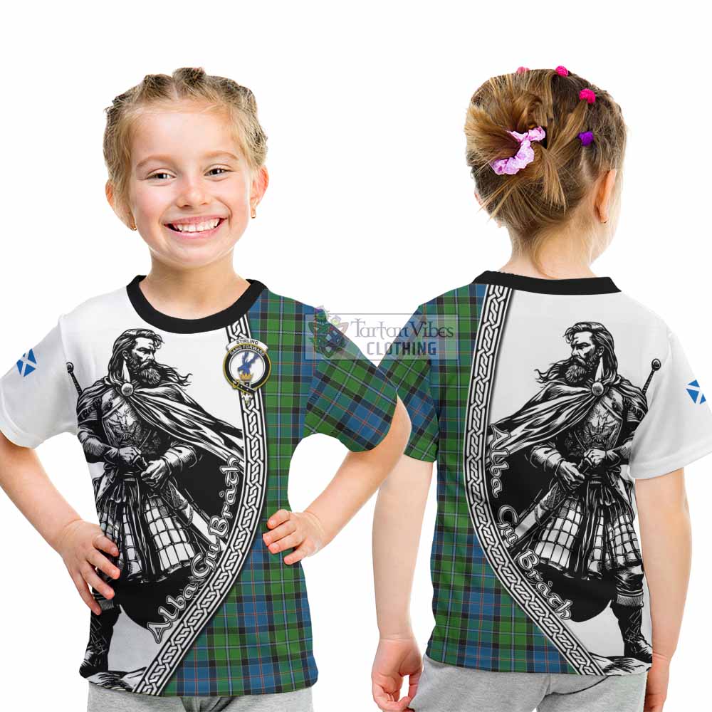 Stirling Tartan Clan Crest Kid T-Shirt with Highlander Warrior Celtic Style - Tartan Vibes Clothing