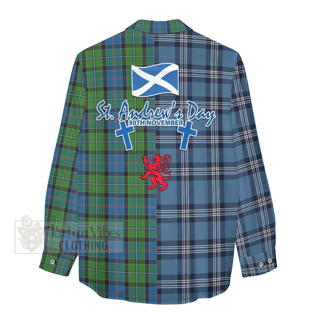 Tartan Vibes Clothing Stirling Tartan Women's Casual Shirt Happy St. Andrew's Day Half Tartan Style