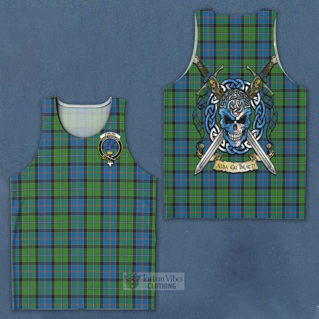 Tartan Vibes Clothing Stirling Tartan Men's Tank Top with Family Crest Celtic Skull Style