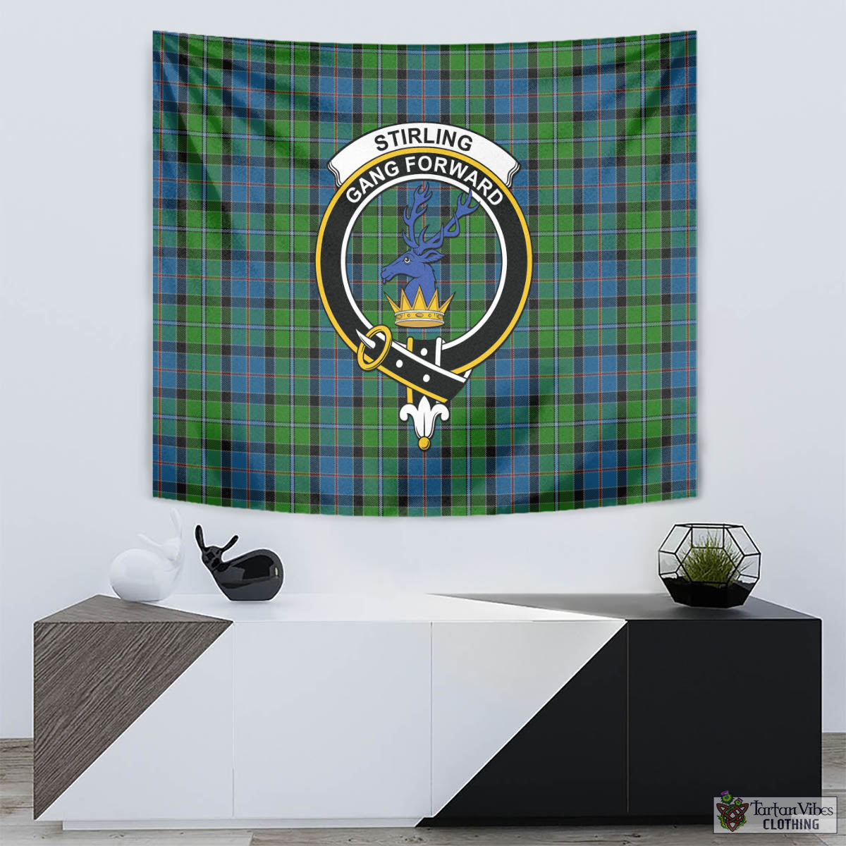 Tartan Vibes Clothing Stirling Tartan Tapestry Wall Hanging and Home Decor for Room with Family Crest