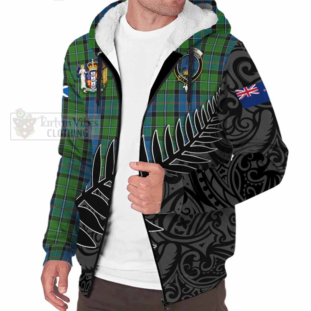 Tartan Vibes Clothing Stirling Crest Tartan Sherpa Hoodie with New Zealand Silver Fern Half Style