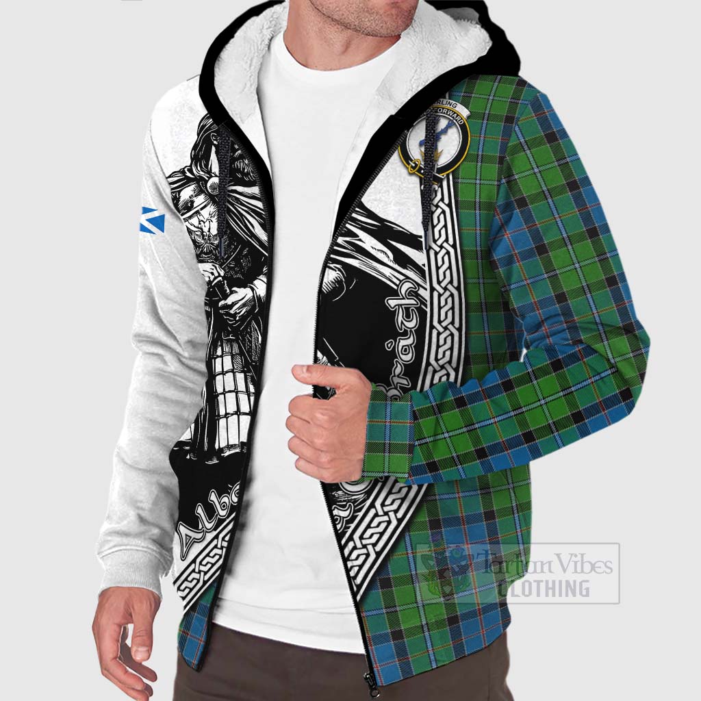 Tartan Vibes Clothing Stirling Tartan Clan Crest Sherpa Hoodie with Highlander Warrior Celtic Style