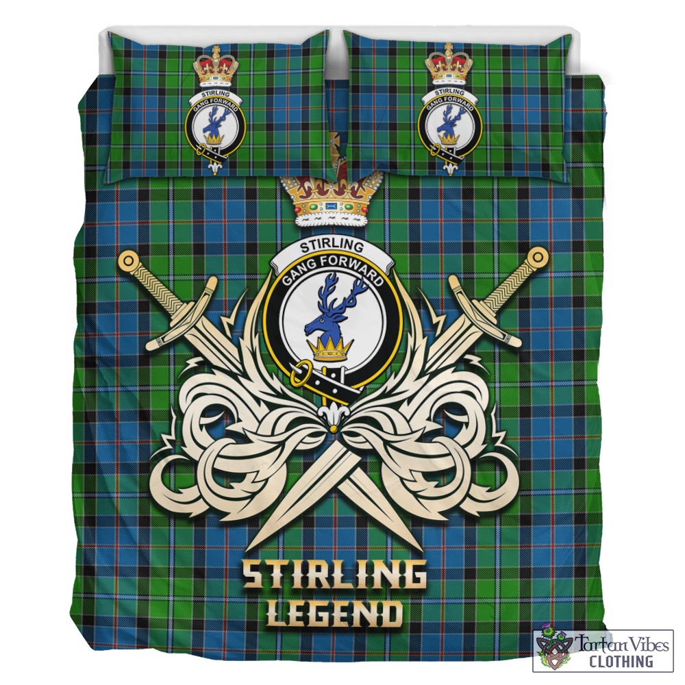 Tartan Vibes Clothing Stirling Tartan Bedding Set with Clan Crest and the Golden Sword of Courageous Legacy