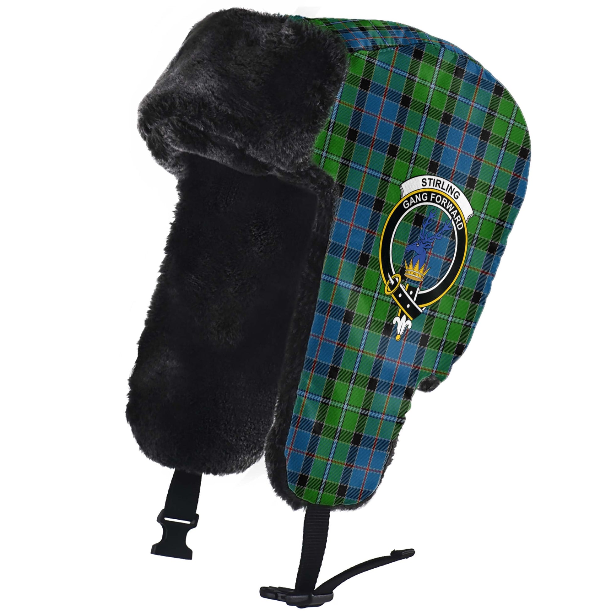Stirling Tartan Winter Trapper Hat with Family Crest - Tartanvibesclothing