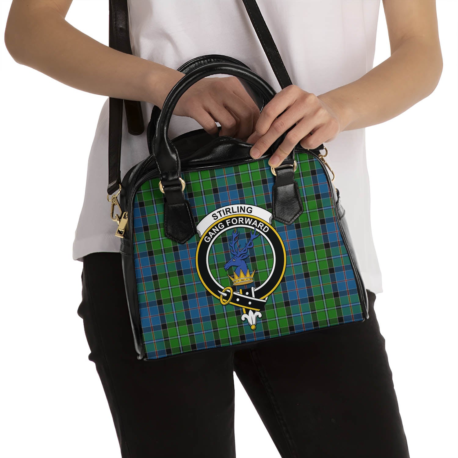 Stirling Tartan Shoulder Handbags with Family Crest - Tartanvibesclothing