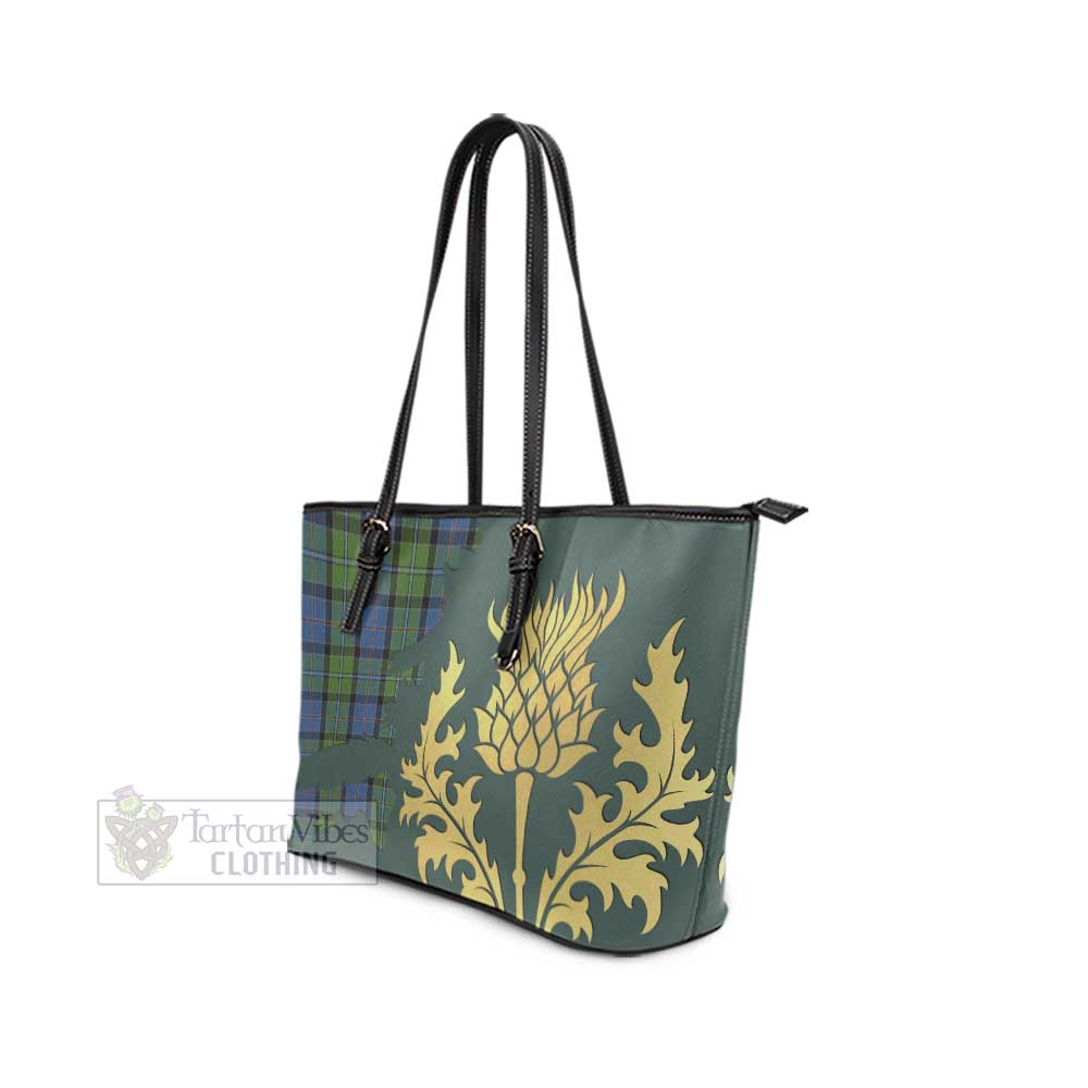 Stirling Tartan Leather Tote Bag Gold Thistle Style - Tartan Vibes Clothing
