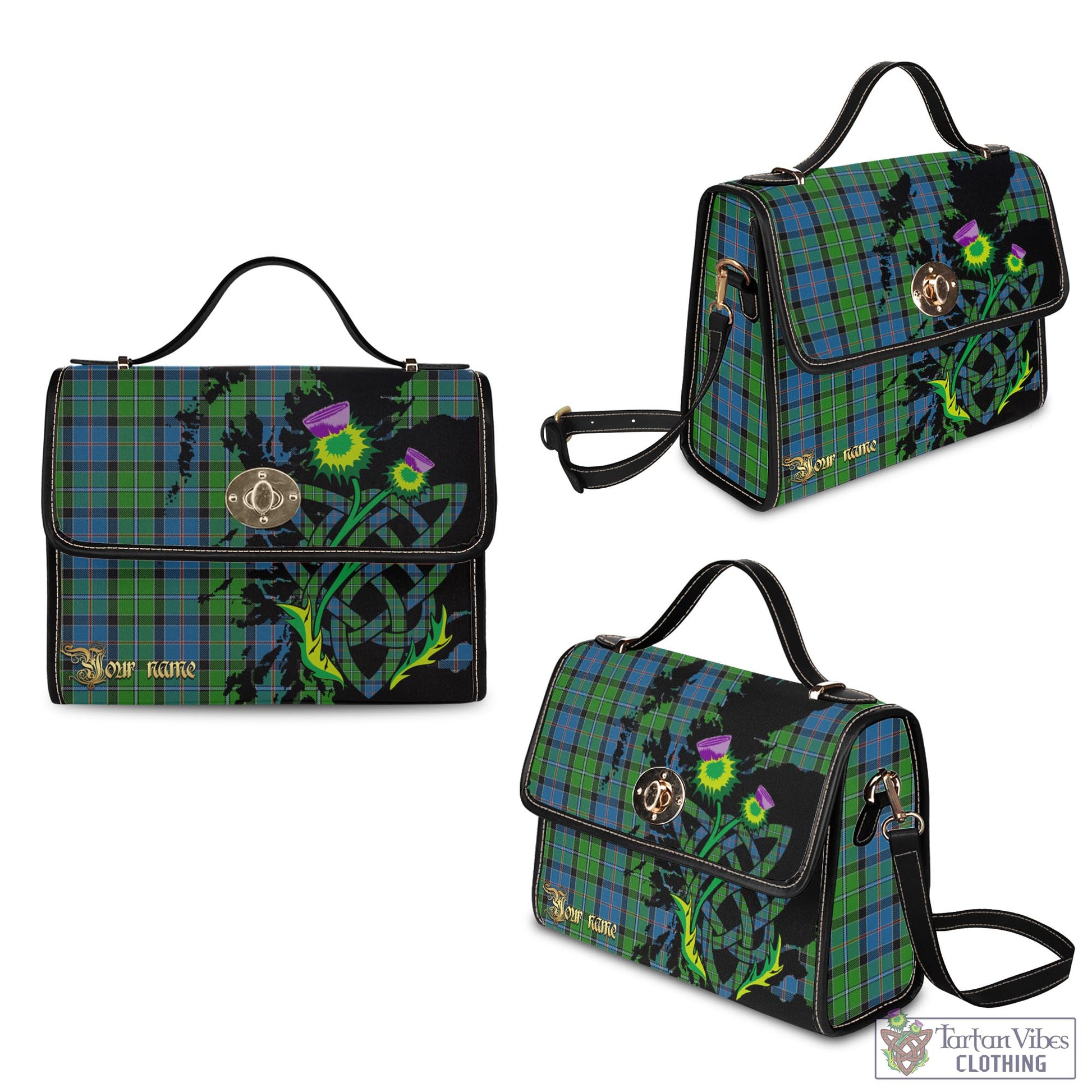 Tartan Vibes Clothing Stirling Tartan Waterproof Canvas Bag with Scotland Map and Thistle Celtic Accents