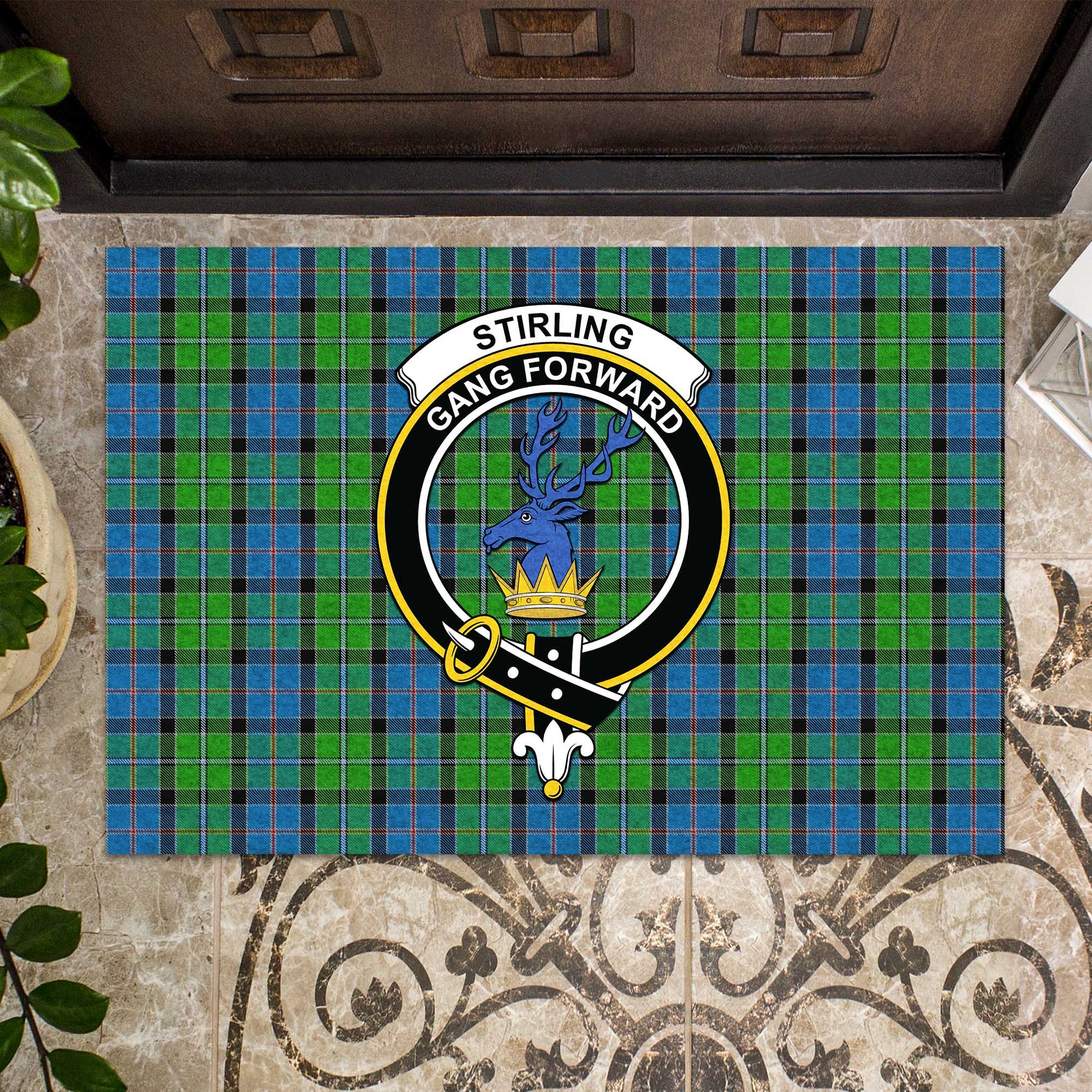 Stirling Tartan Door Mat with Family Crest - Tartanvibesclothing Shop