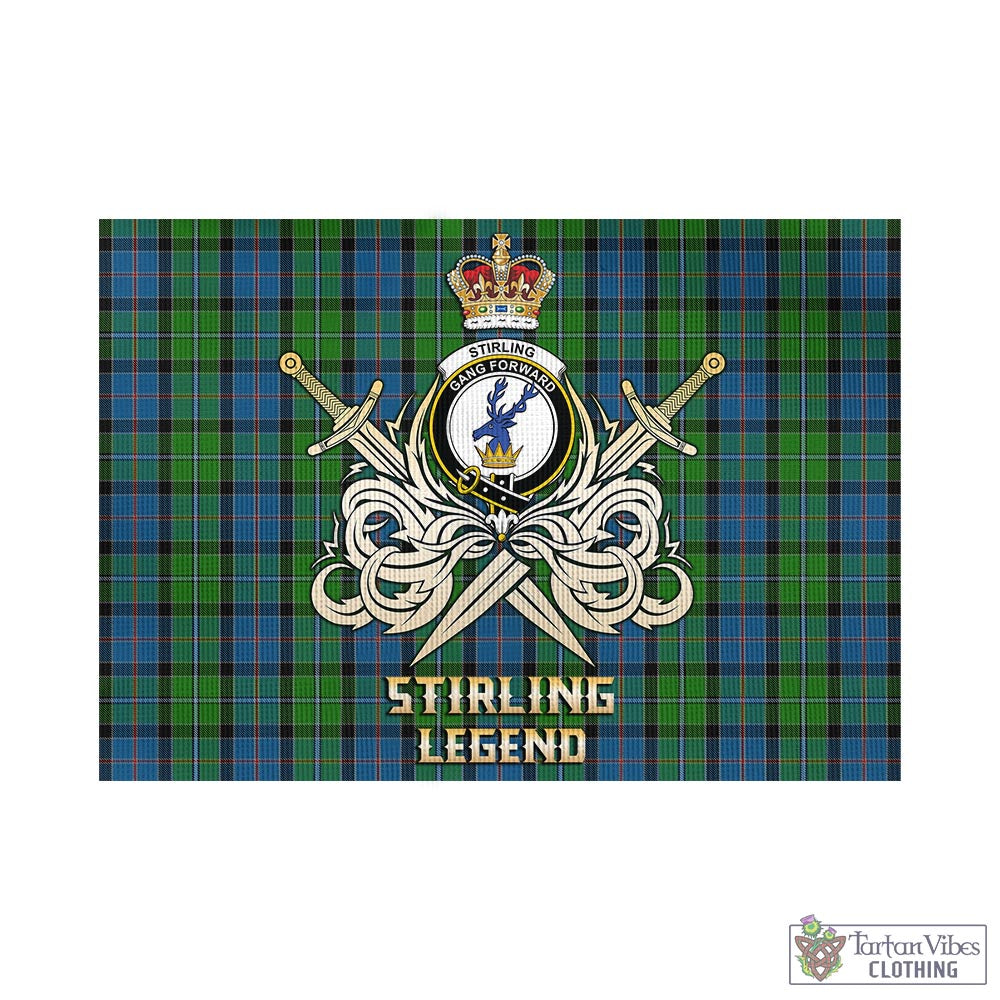 Tartan Vibes Clothing Stirling Tartan Flag with Clan Crest and the Golden Sword of Courageous Legacy