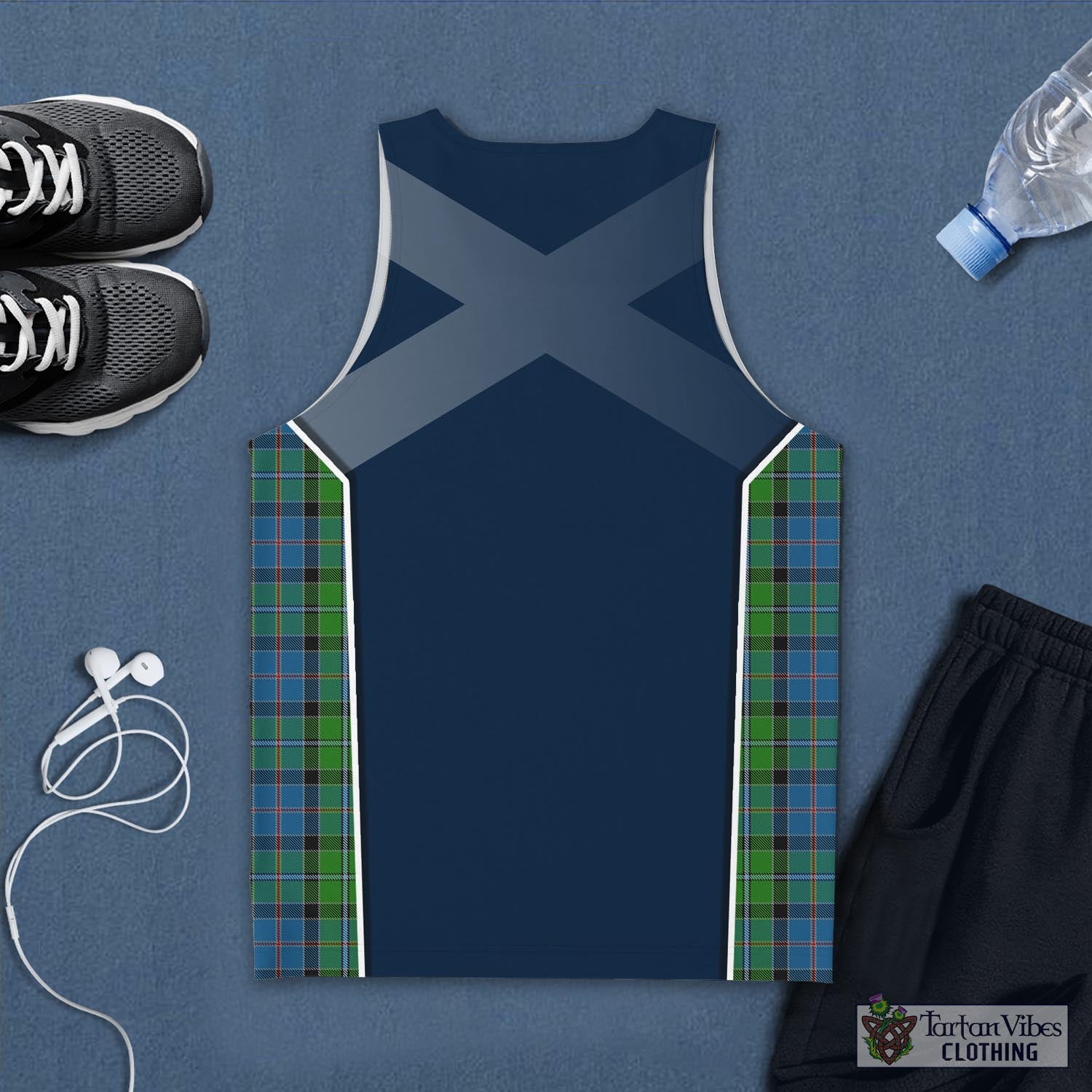 Tartan Vibes Clothing Stirling Tartan Men's Tanks Top with Family Crest and Scottish Thistle Vibes Sport Style