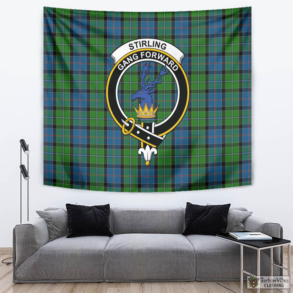 Tartan Vibes Clothing Stirling Tartan Tapestry Wall Hanging and Home Decor for Room with Family Crest