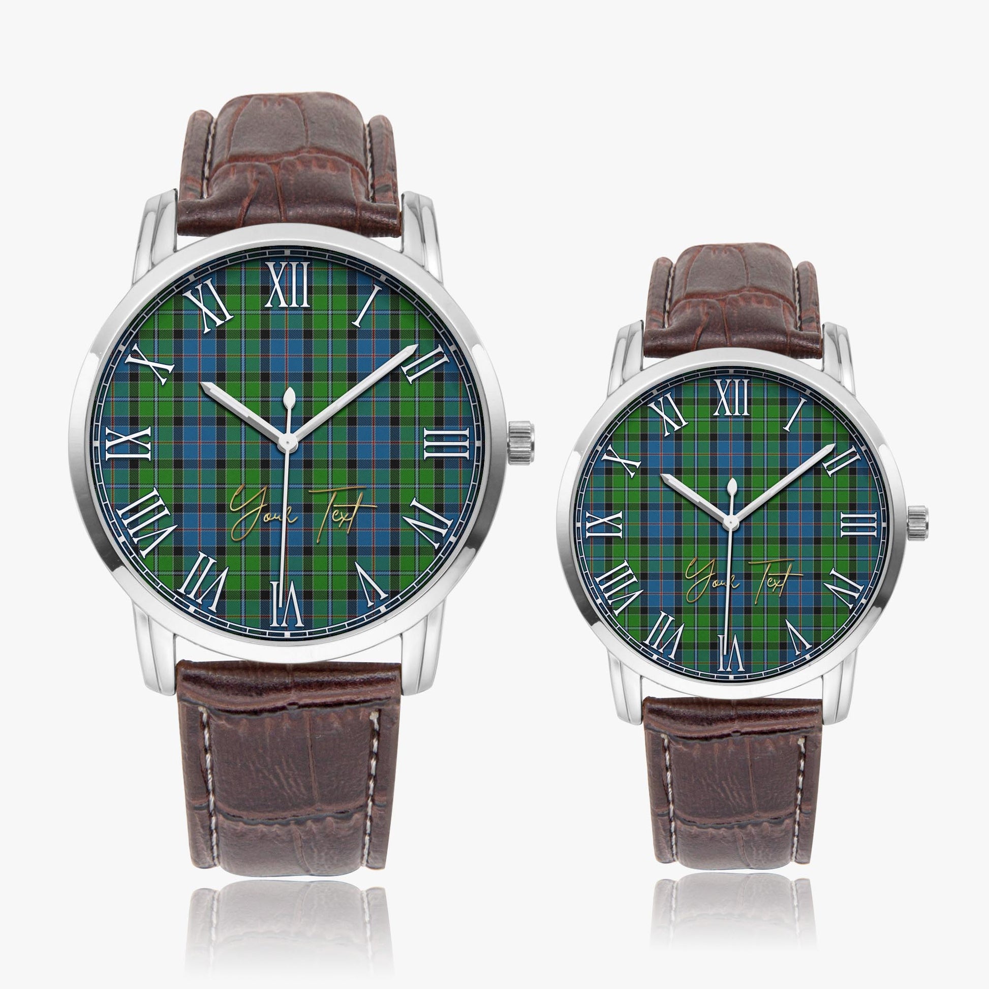 Stirling Tartan Personalized Your Text Leather Trap Quartz Watch Wide Type Silver Case With Brown Leather Strap - Tartanvibesclothing Shop