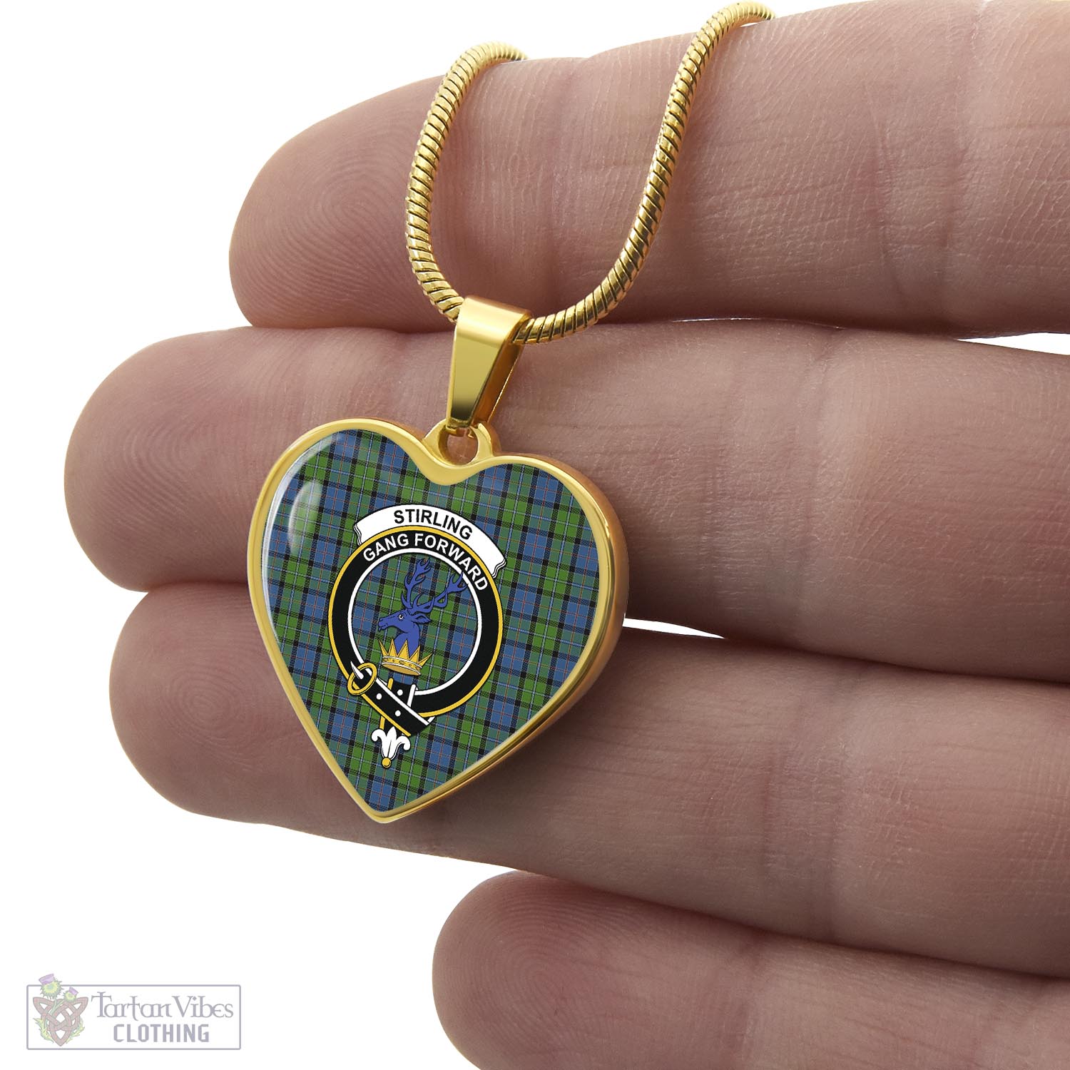 Tartan Vibes Clothing Stirling Tartan Heart Necklace with Family Crest