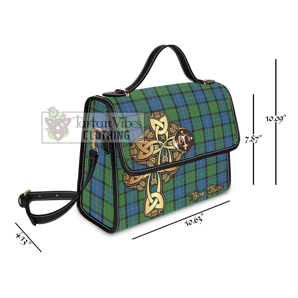 Stirling Tartan Waterproof Canvas Bag Golden Thistle Celtic Cross Style - Tartan Vibes Clothing