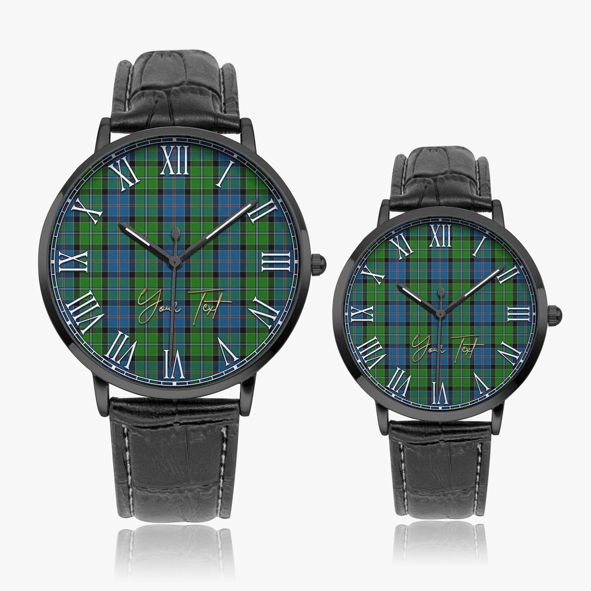 Stirling Tartan Personalized Your Text Leather Trap Quartz Watch Ultra Thin Black Case With Black Leather Strap - Tartanvibesclothing Shop