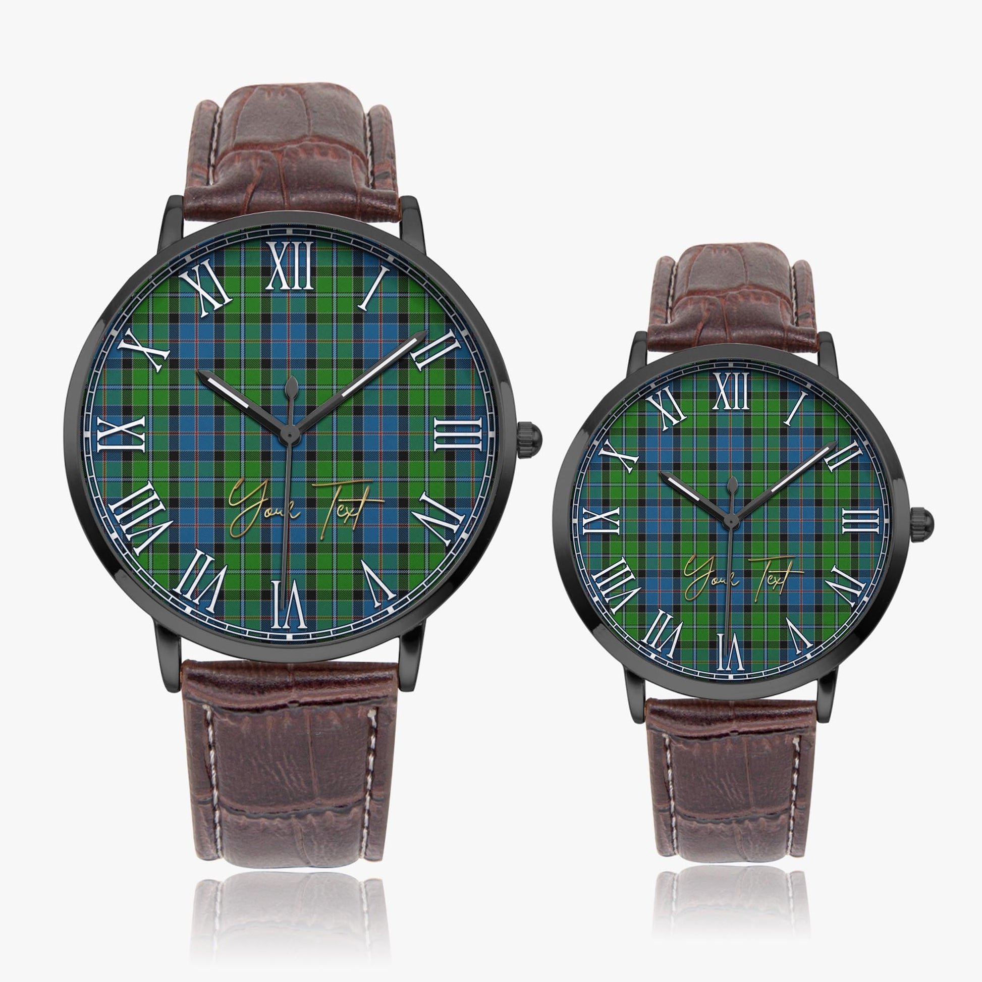 Stirling Tartan Personalized Your Text Leather Trap Quartz Watch Ultra Thin Black Case With Brown Leather Strap - Tartanvibesclothing Shop