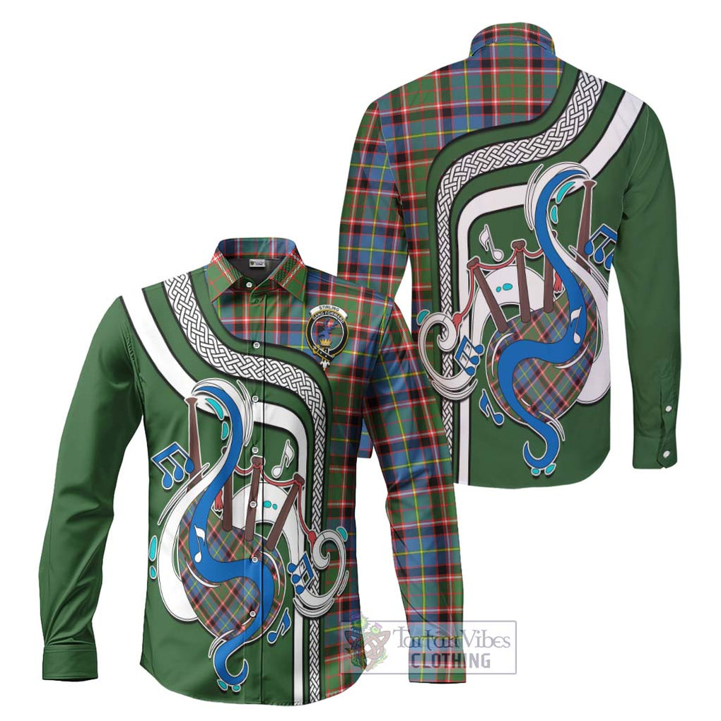 Stirling Bannockburn Tartan Long Sleeve Button Shirt with Epic Bagpipe Style Men's Shirt S - Tartanvibesclothing Shop