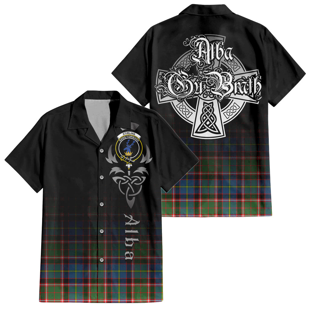 Tartan Vibes Clothing Stirling Bannockburn Tartan Short Sleeve Button Up Featuring Alba Gu Brath Family Crest Celtic Inspired