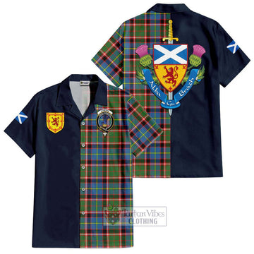 Stirling Bannockburn Tartan Short Sleeve Button Shirt Alba with Scottish Lion Royal Arm Half Style