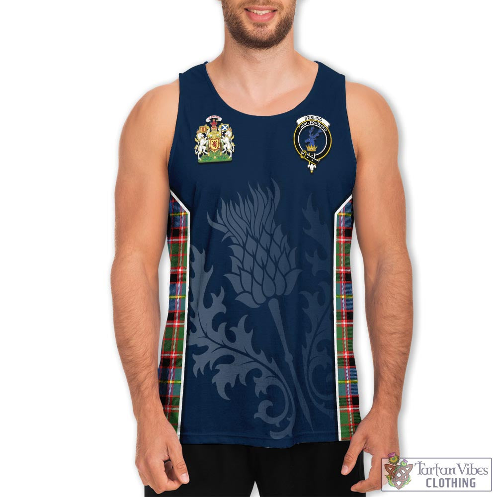 Tartan Vibes Clothing Stirling Bannockburn Tartan Men's Tanks Top with Family Crest and Scottish Thistle Vibes Sport Style