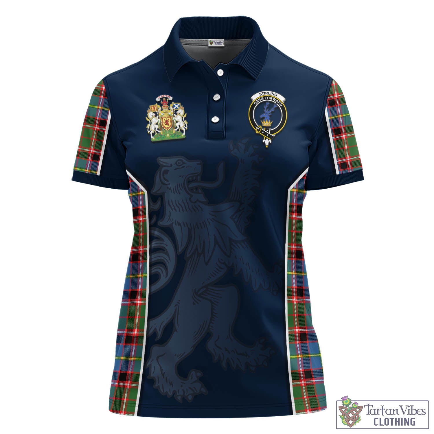 Stirling Bannockburn Tartan Women's Polo Shirt with Family Crest and Lion Rampant Vibes Sport Style - Tartan Vibes Clothing