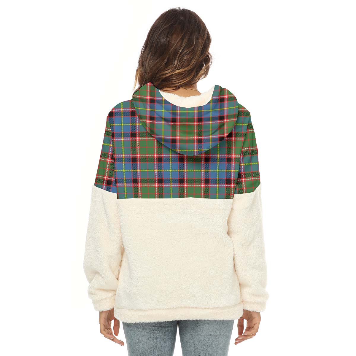 Stirling Bannockburn Tartan Women's Borg Fleece Hoodie With Half Zip with Family Crest - Tartan Vibes Clothing