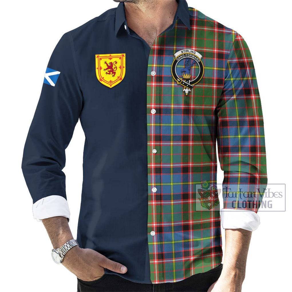 Tartan Vibes Clothing Stirling Bannockburn Tartan Long Sleeve Button Shirt with Scottish Lion Royal Arm Half Style