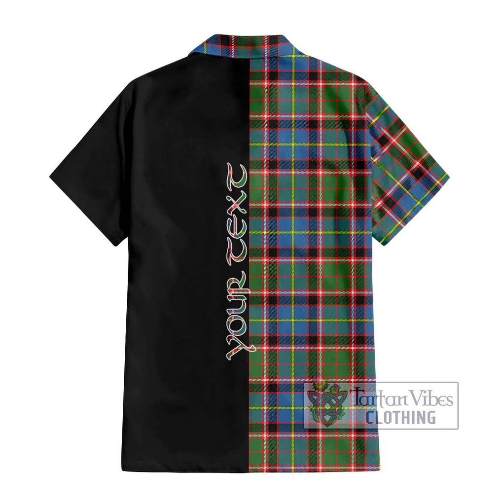 Stirling Bannockburn Tartan Short Sleeve Button Shirt with Family Crest and Half Of Me Style - Tartanvibesclothing Shop