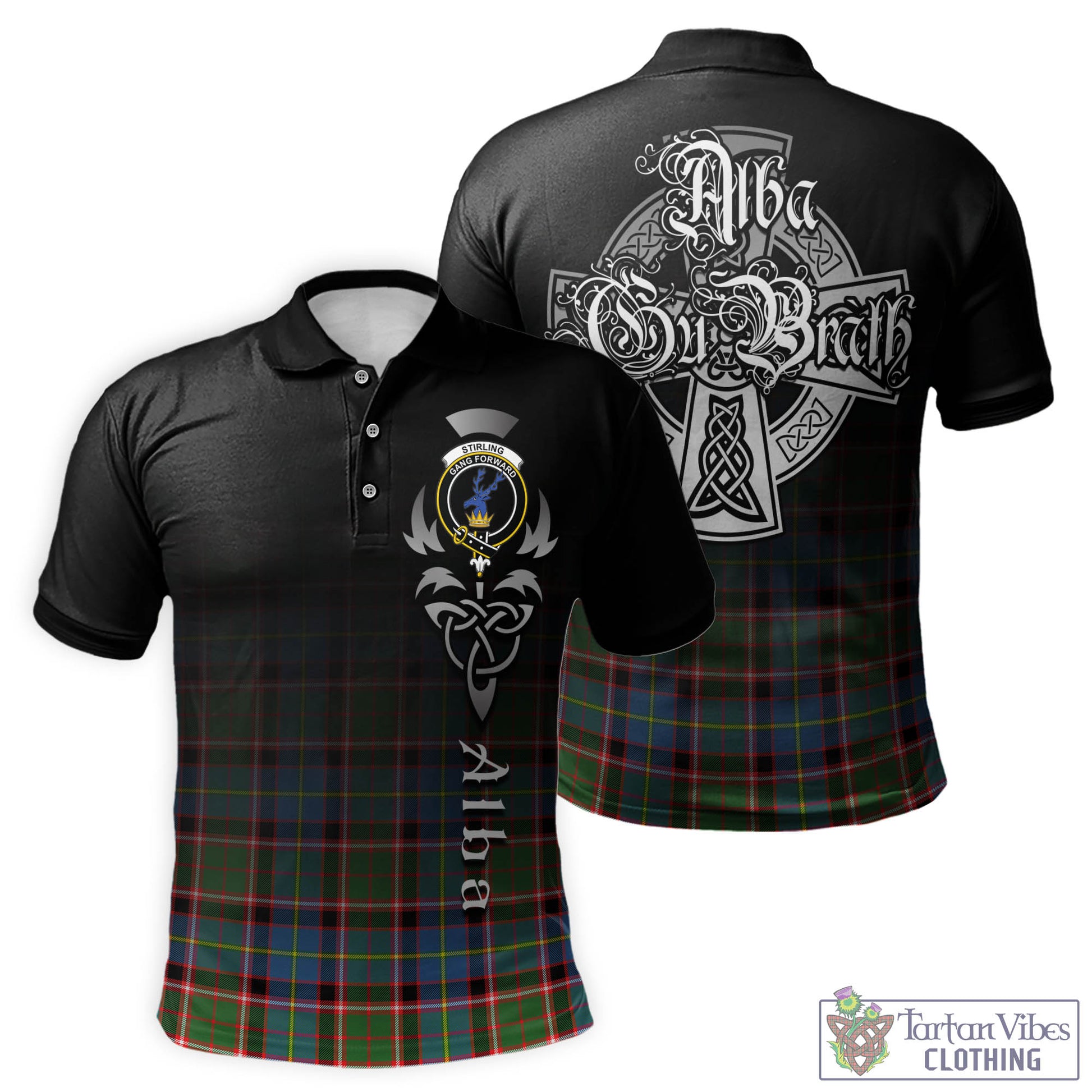 Tartan Vibes Clothing Stirling Bannockburn Tartan Polo Shirt Featuring Alba Gu Brath Family Crest Celtic Inspired