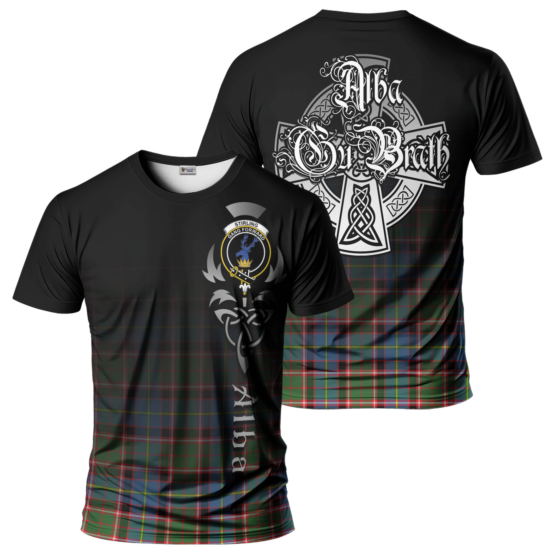 Tartan Vibes Clothing Stirling Bannockburn Tartan T-Shirt Featuring Alba Gu Brath Family Crest Celtic Inspired