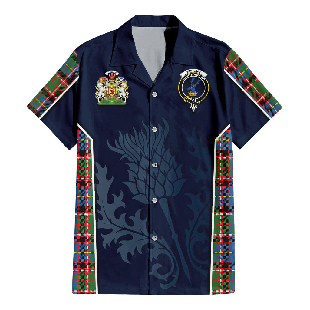 Tartan Vibes Clothing Stirling Bannockburn Tartan Short Sleeve Button Up Shirt with Family Crest and Scottish Thistle Vibes Sport Style