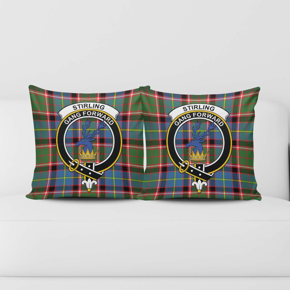 Stirling Bannockburn Tartan Pillow Cover with Family Crest - Tartanvibesclothing