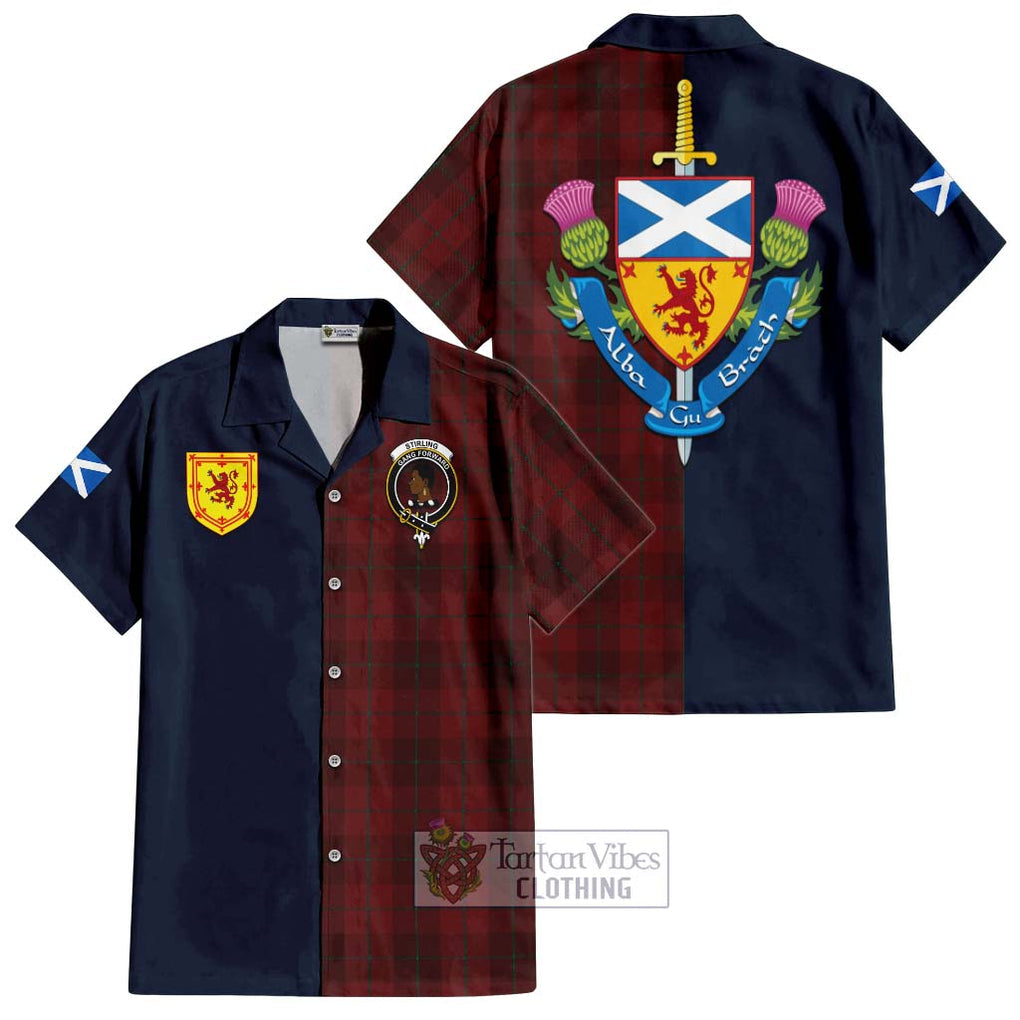 Tartan Vibes Clothing Stirling of Keir Tartan Short Sleeve Button Shirt with Scottish Lion Royal Arm Half Style