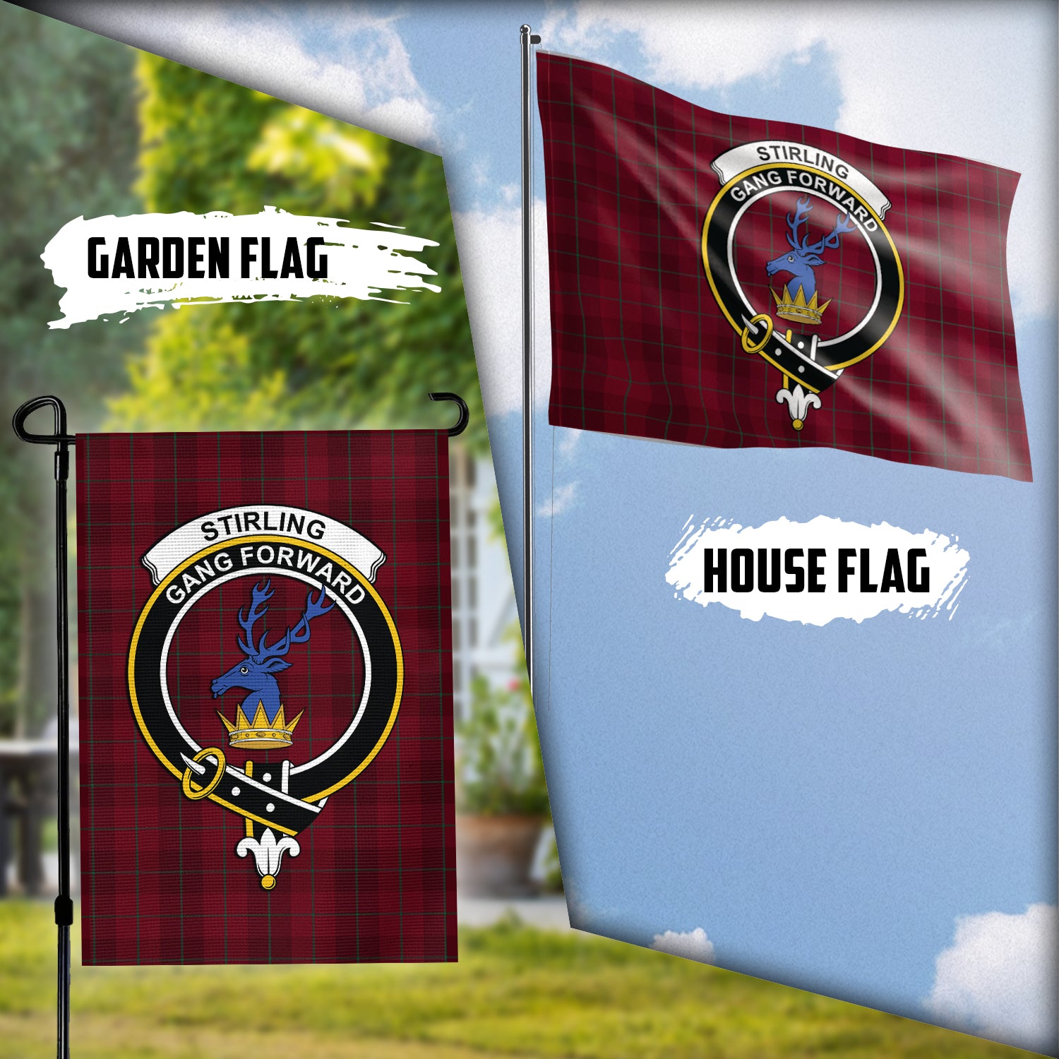 Stirling of Keir Tartan Flag with Family Crest Garden Flag (Vertical) - Tartan Vibes Clothing