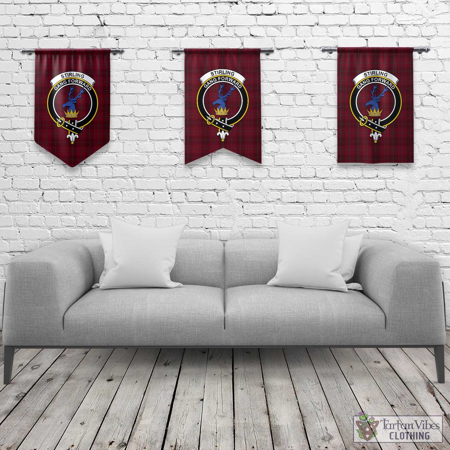 Tartan Vibes Clothing Stirling of Keir Tartan Gonfalon, Tartan Banner with Family Crest