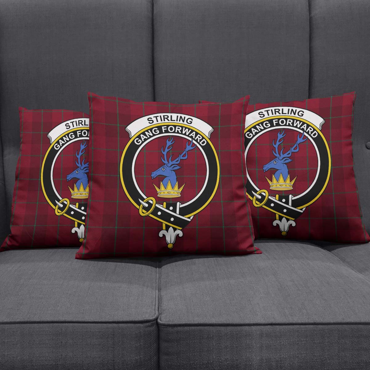 Stirling of Keir Tartan Pillow Cover with Family Crest Square Pillow Cover - Tartanvibesclothing