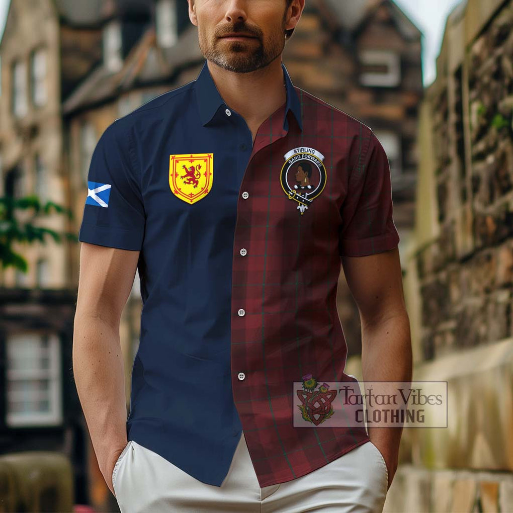 Tartan Vibes Clothing Stirling of Keir Tartan Short Sleeve Button Shirt with Scottish Lion Royal Arm Half Style