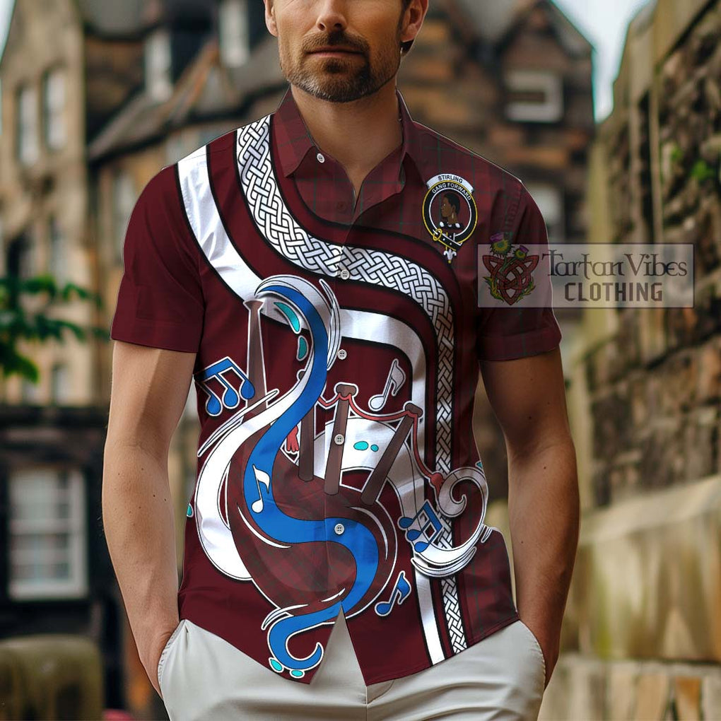 Stirling of Keir Tartan Short Sleeve Button Shirt with Epic Bagpipe Style - Tartanvibesclothing Shop