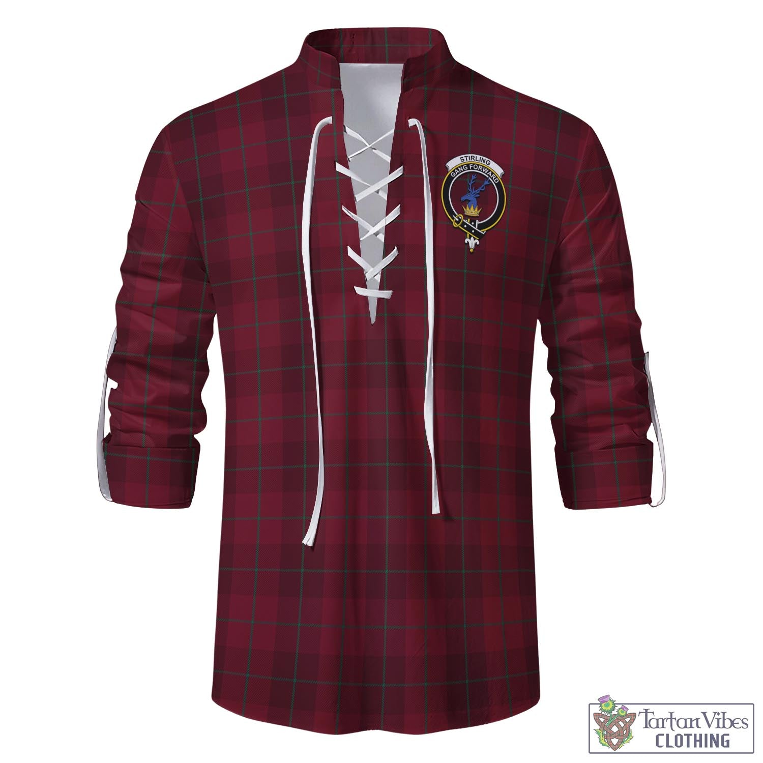 Tartan Vibes Clothing Stirling of Keir Tartan Men's Scottish Traditional Jacobite Ghillie Kilt Shirt with Family Crest