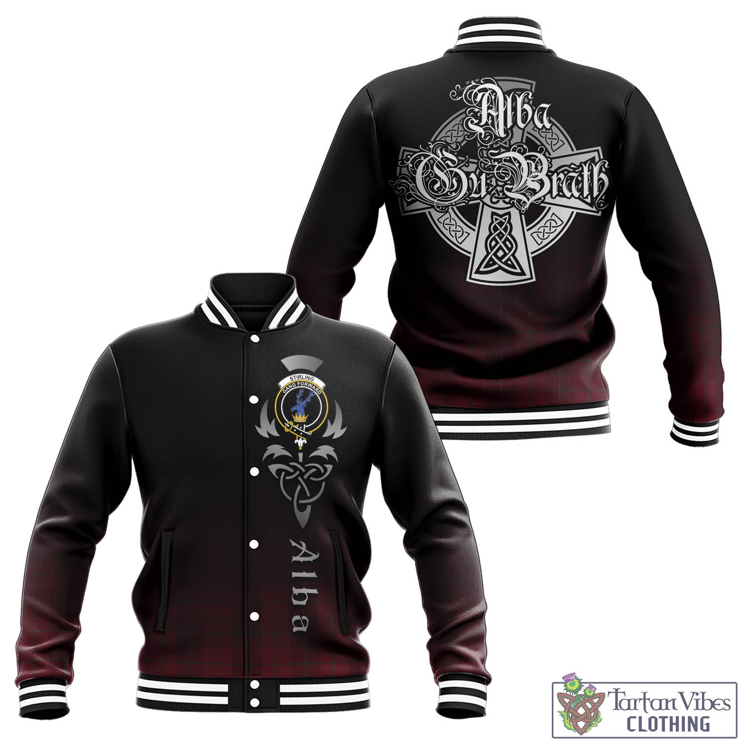 Tartan Vibes Clothing Stirling of Keir Tartan Baseball Jacket Featuring Alba Gu Brath Family Crest Celtic Inspired