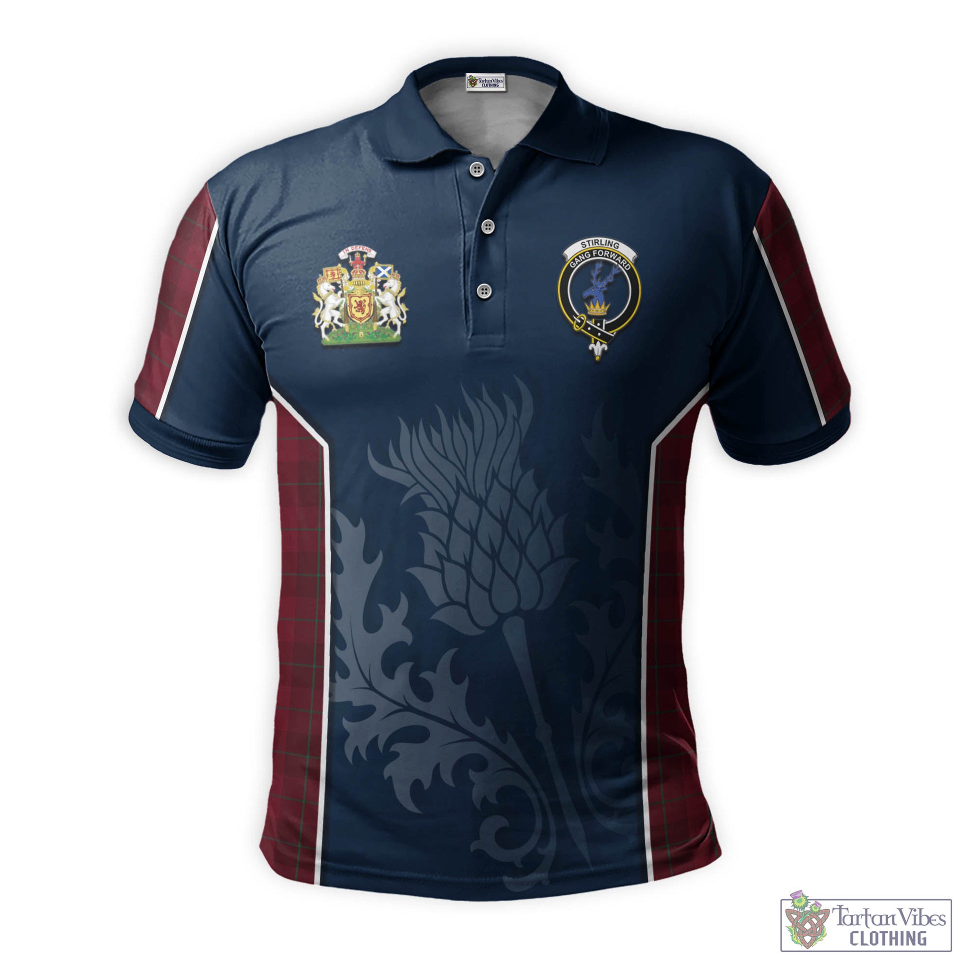 Tartan Vibes Clothing Stirling of Keir Tartan Men's Polo Shirt with Family Crest and Scottish Thistle Vibes Sport Style