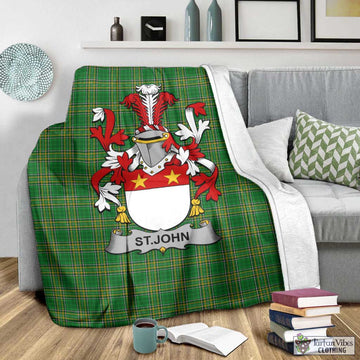 St.John Irish Clan Tartan Blanket with Coat of Arms - Tartan Vibes Clothing