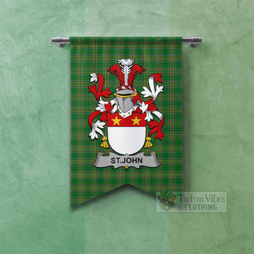 St.John Irish Clan Tartan Gonfalon, Tartan Banner with Coat of Arms Fishtail - Tartan Vibes Clothing