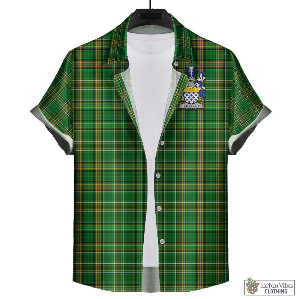 Tartan Vibes Clothing St.Leger Ireland Clan Tartan Short Sleeve Button Up with Coat of Arms