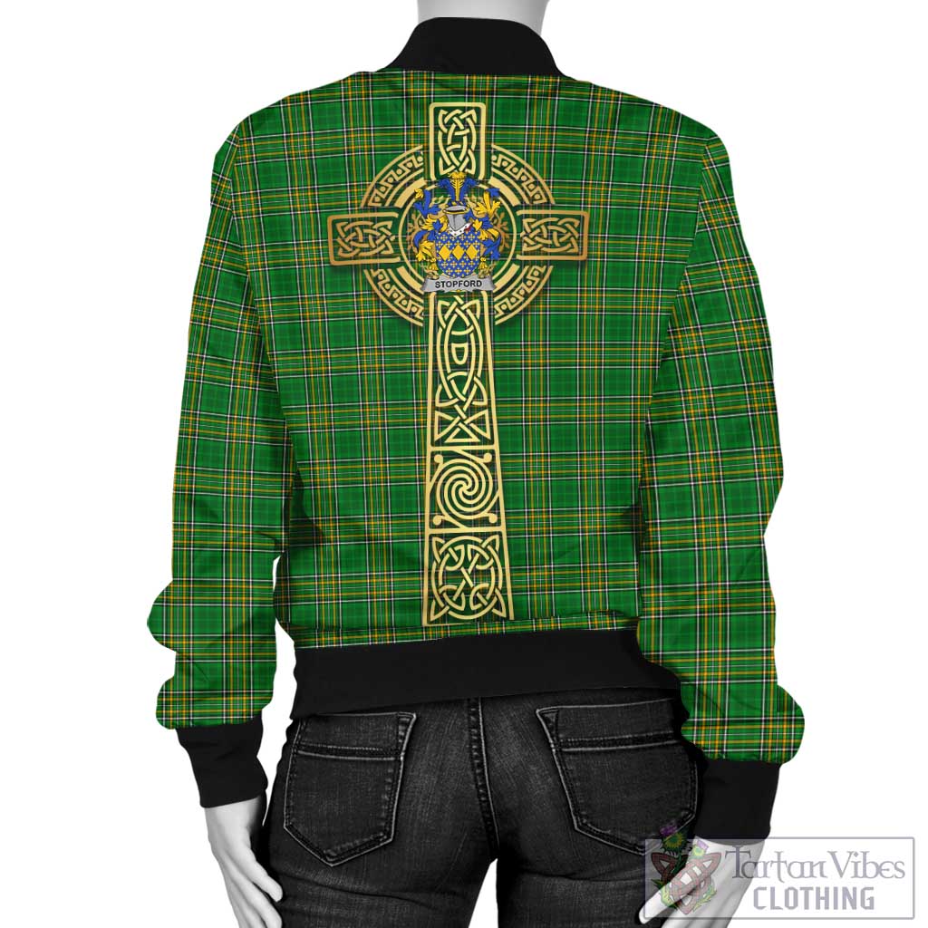 Tartan Vibes Clothing Stopford Irish Clan Tartan Bomber Jacket with Coat of Arms Celtic Tree of Life Style