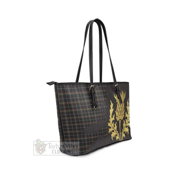 Stott Tartan Leather Tote Bag Gold Thistle Style - Tartan Vibes Clothing