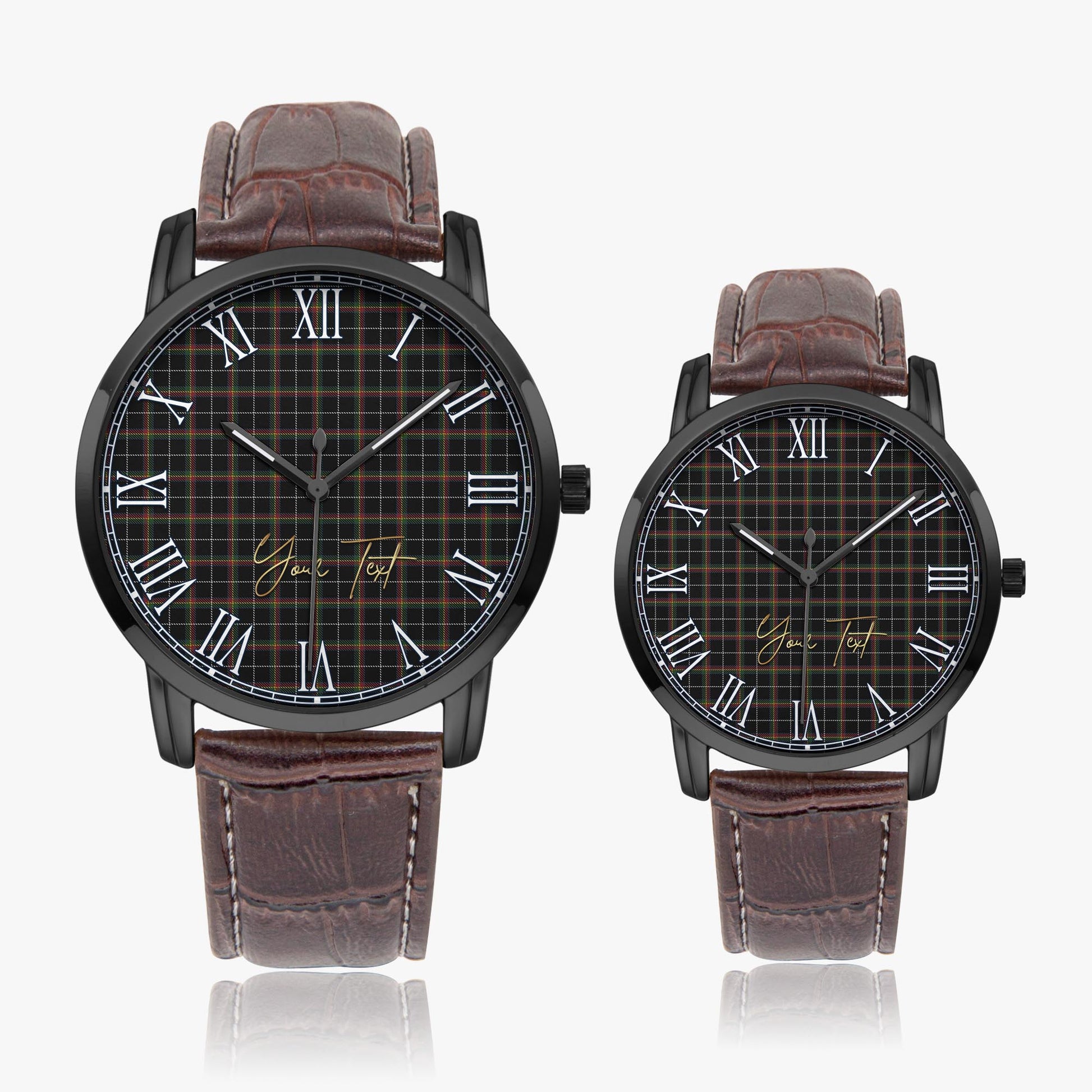 Stott Tartan Personalized Your Text Leather Trap Quartz Watch Wide Type Black Case With Brown Leather Strap - Tartanvibesclothing Shop